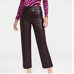 Ann Taylor Easy Straight Faux Leather Pants - Midnight Fig